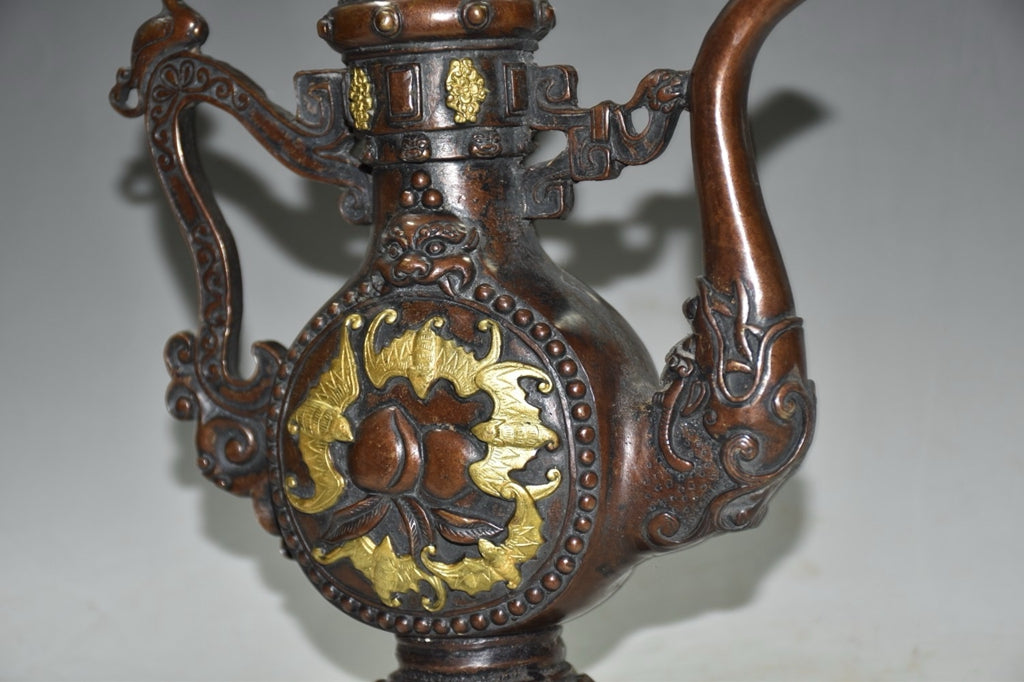 Pure copper imitation purple copper longevity wine pot ornament