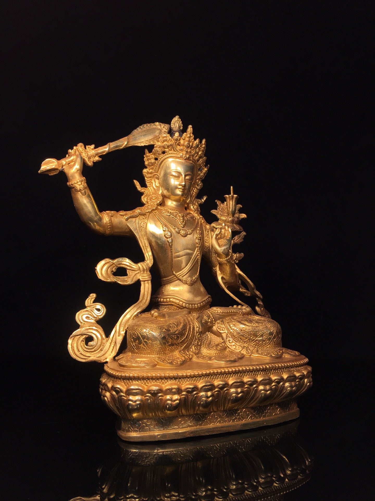 Chinese antique pure copper statue of Manjushri Bodhisattva