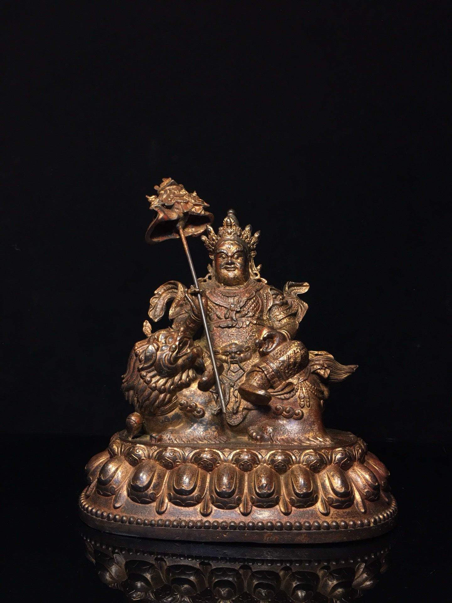 Chinese Antique Pure Copper Treasure Heavenly King Buddha Statue