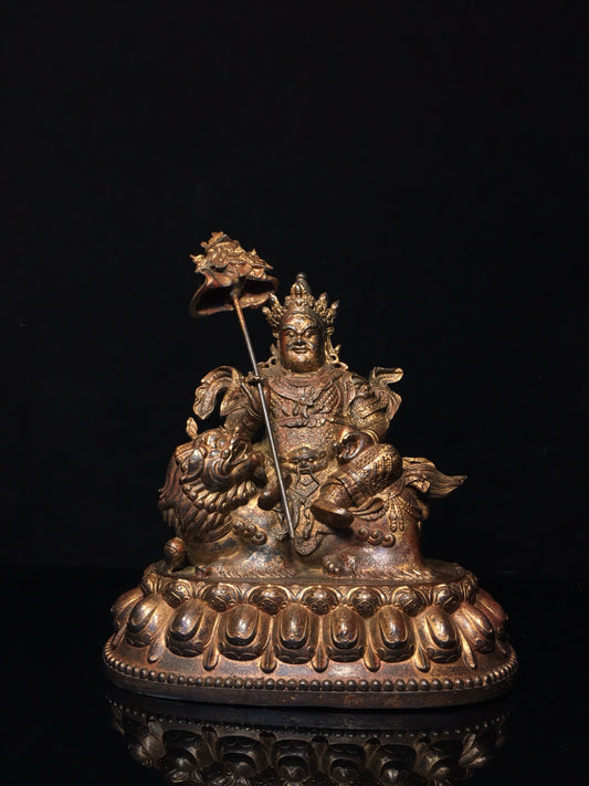 Chinese Antique Pure Copper Treasure Heavenly King Buddha Statue