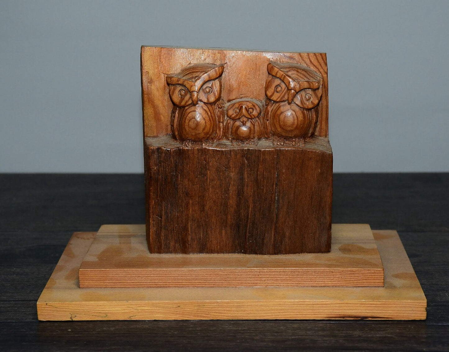 Chinese antique boxwood carved owl ornament