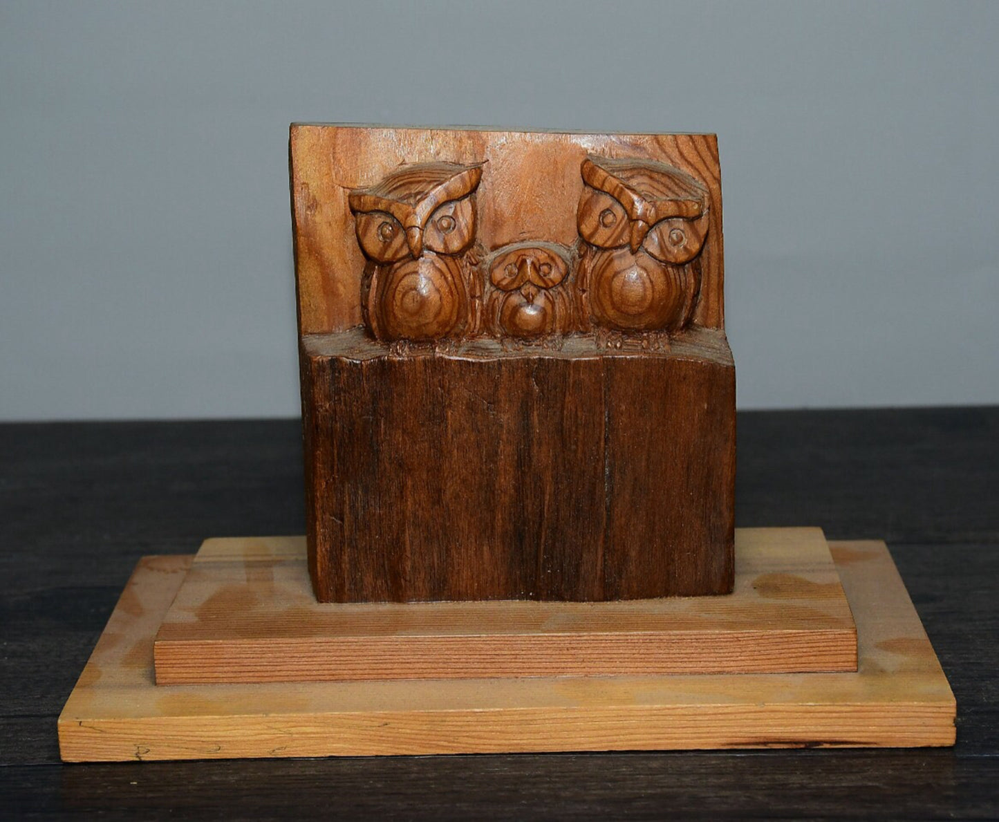 Chinese antique boxwood carved owl ornament
