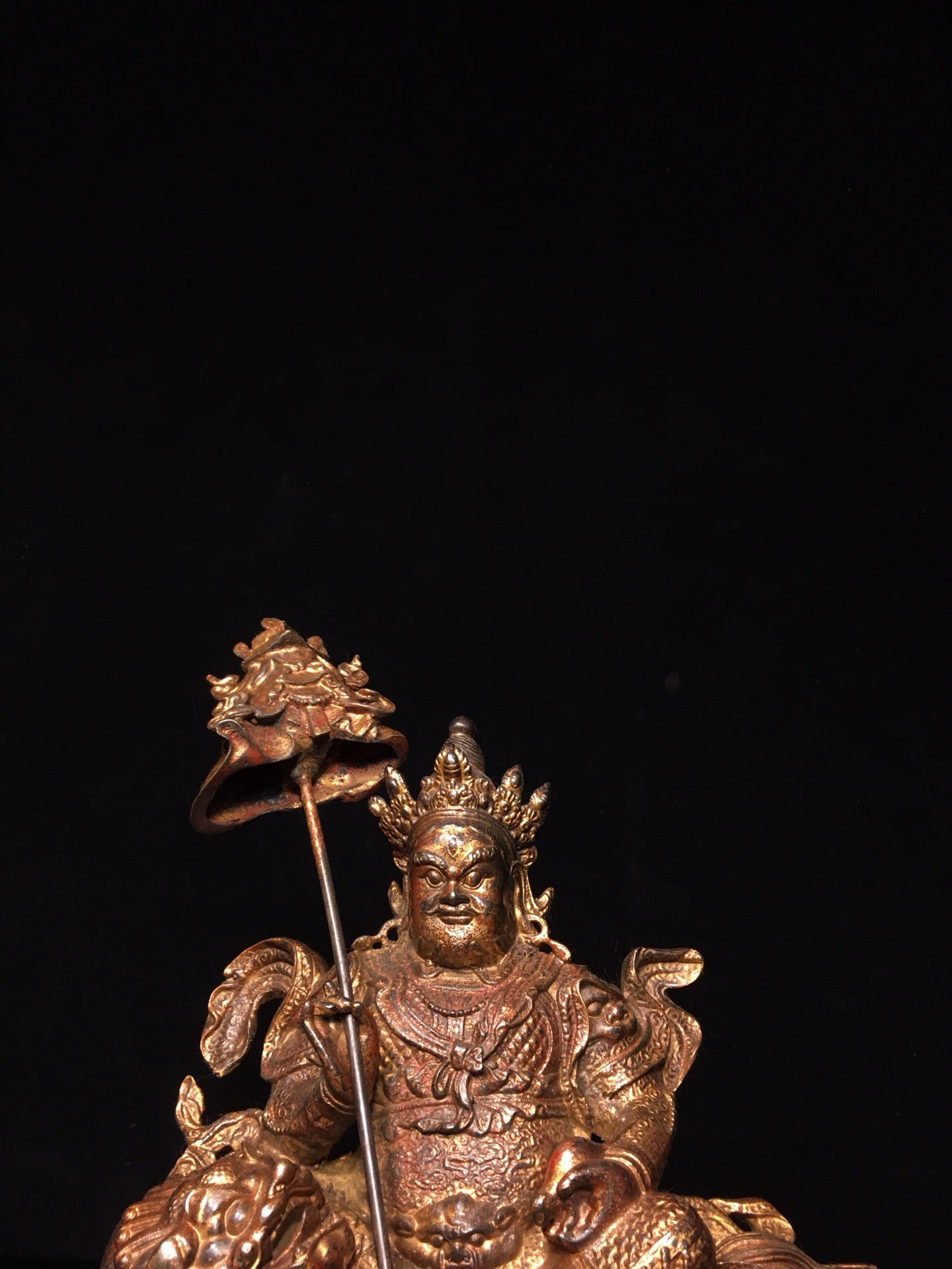 Chinese Antique Pure Copper Treasure Heavenly King Buddha Statue