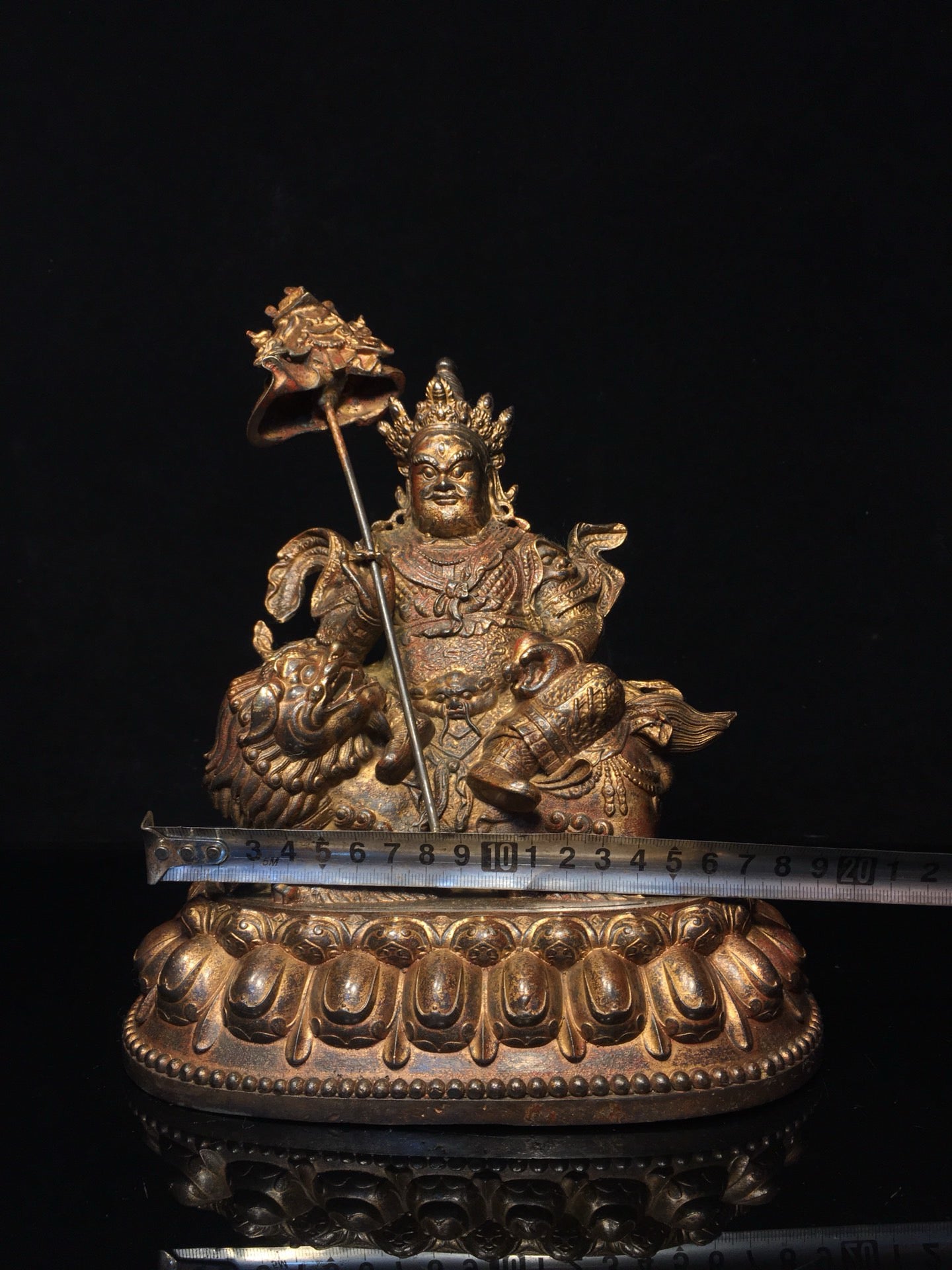 Chinese Antique Pure Copper Treasure Heavenly King Buddha Statue