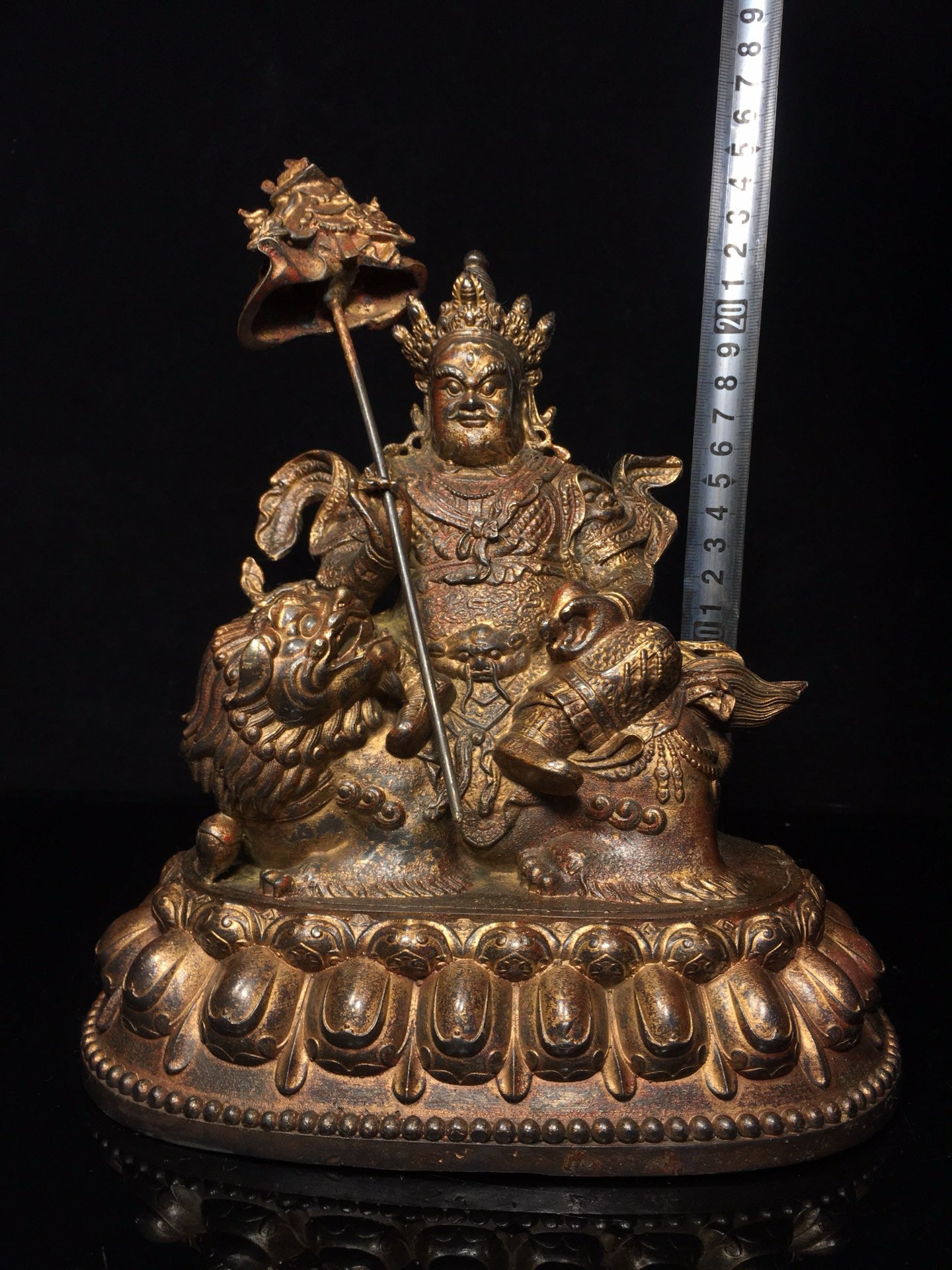 Chinese Antique Pure Copper Treasure Heavenly King Buddha Statue