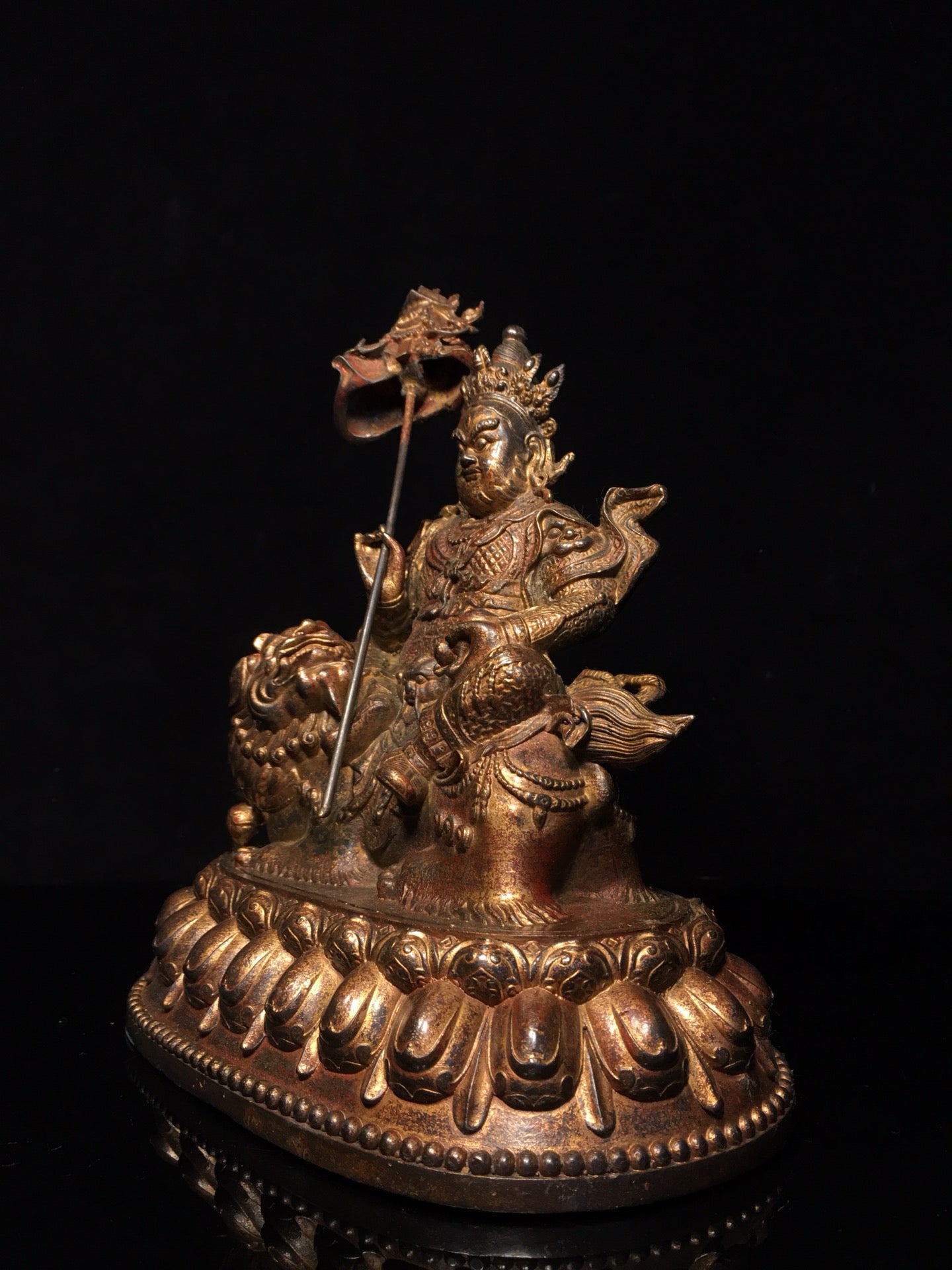 Chinese Antique Pure Copper Treasure Heavenly King Buddha Statue
