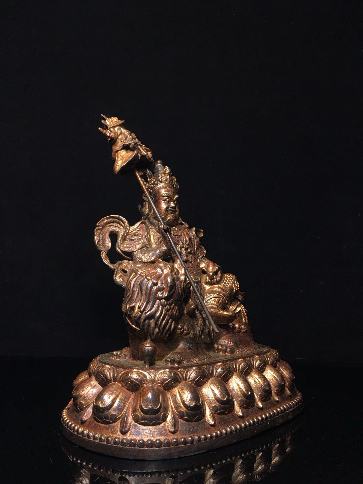 Chinese Antique Pure Copper Treasure Heavenly King Buddha Statue