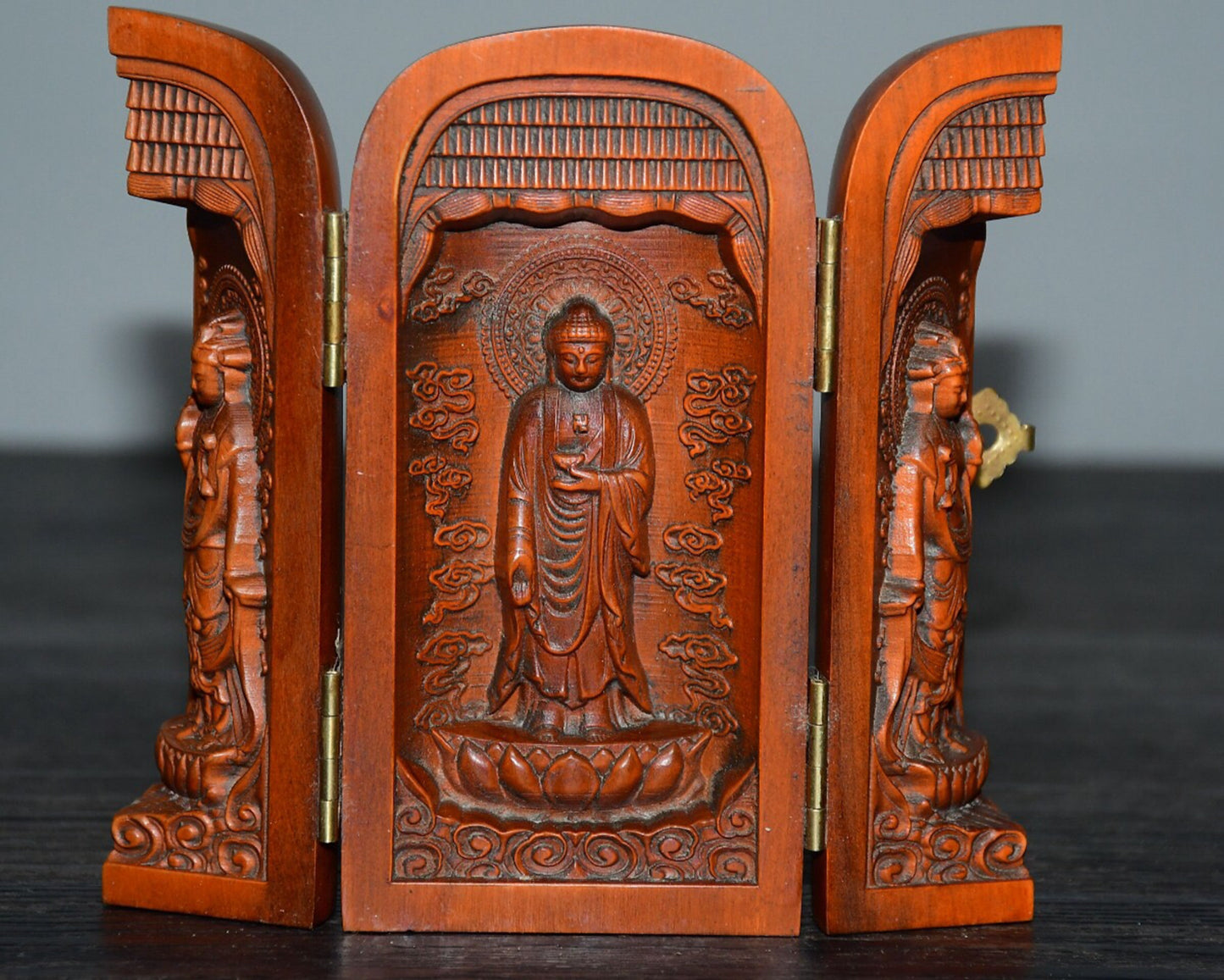 Chinese Antique Huangyangmu Western Three Saints Three Open Box Decoration