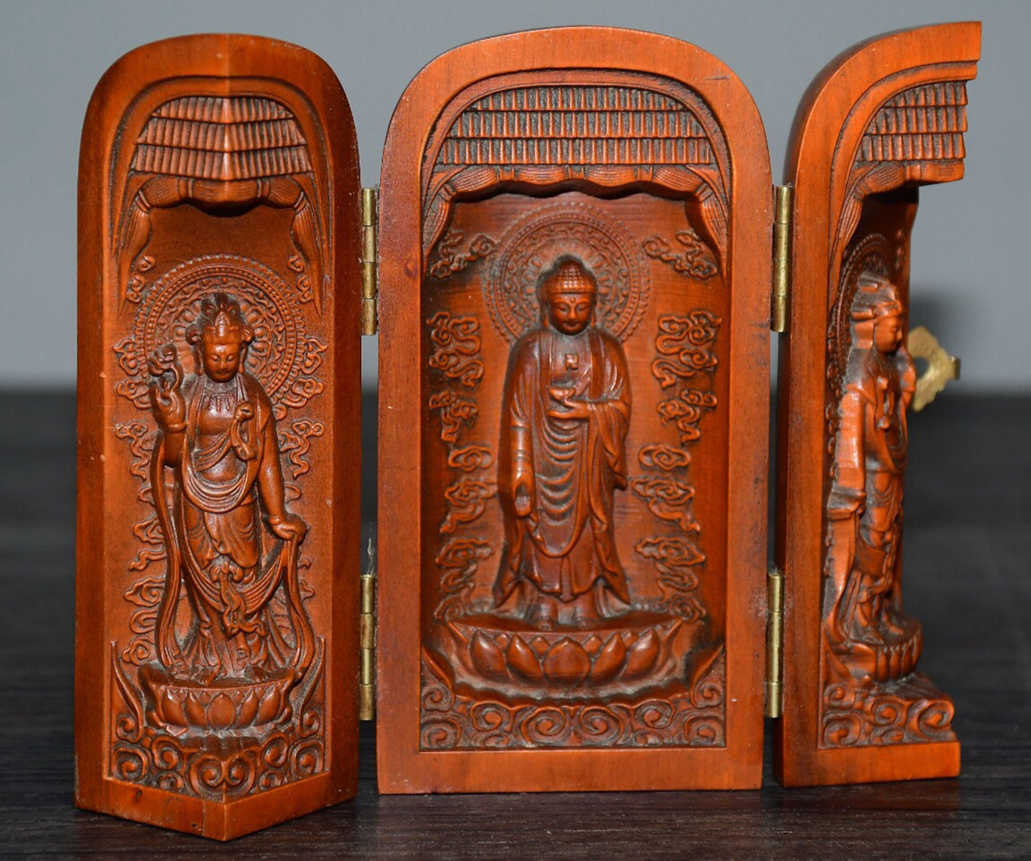 Chinese Antique Huangyangmu Western Three Saints Three Open Box Decoration
