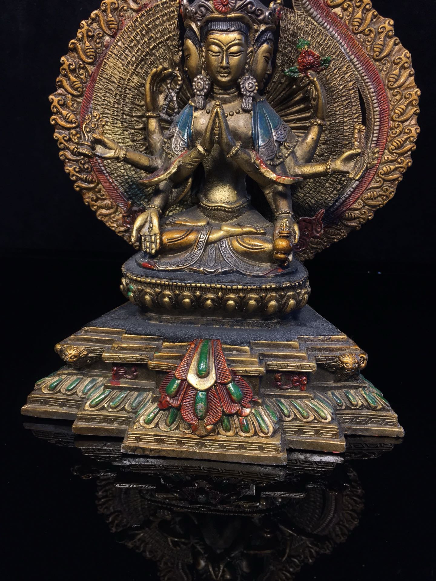 Chinese antique pure copper statue of Thousand Handed Guanyin Bodhisattva