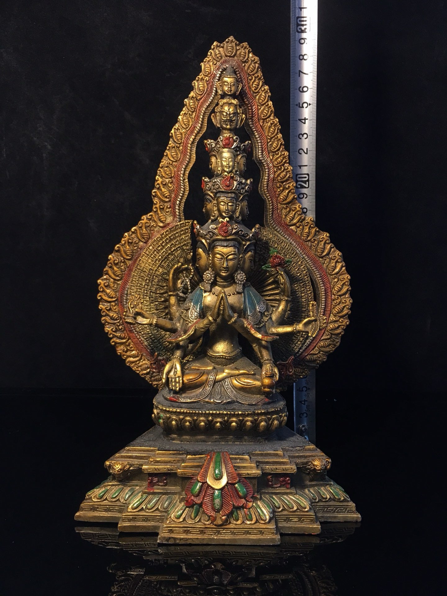Chinese antique pure copper statue of Thousand Handed Guanyin Bodhisattva