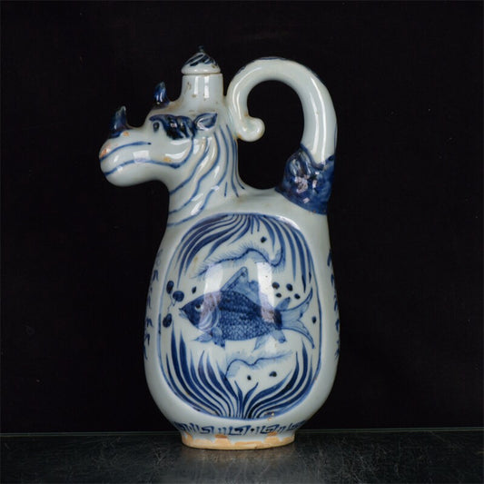 Chinese antique blue and white fish and algae patterned bullhead pot