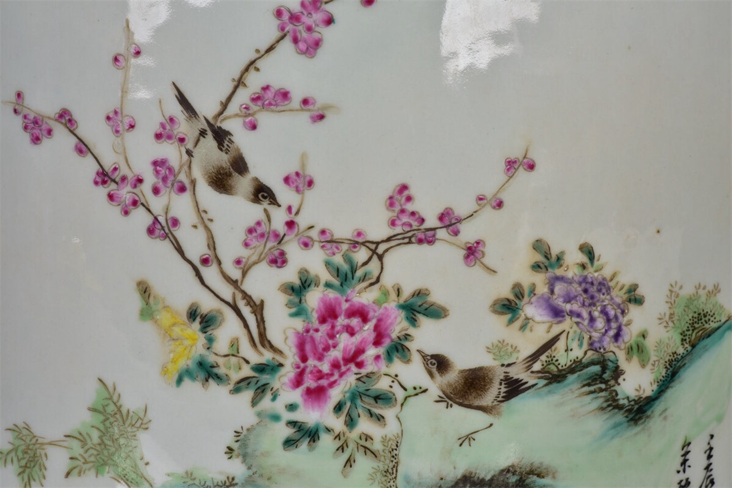 Chinese antique blue painted flower and bird pattern pen holder