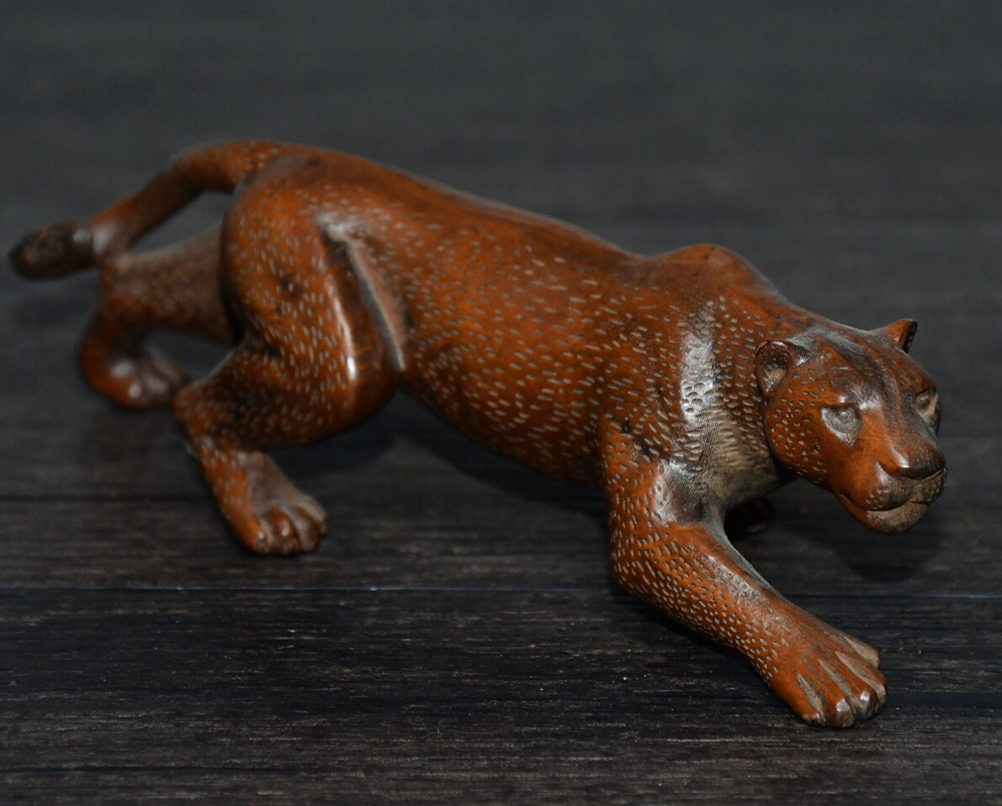 Chinese antique boxwood leopard ornament