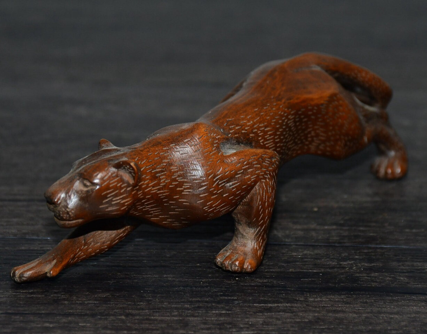 Chinese antique boxwood leopard ornament