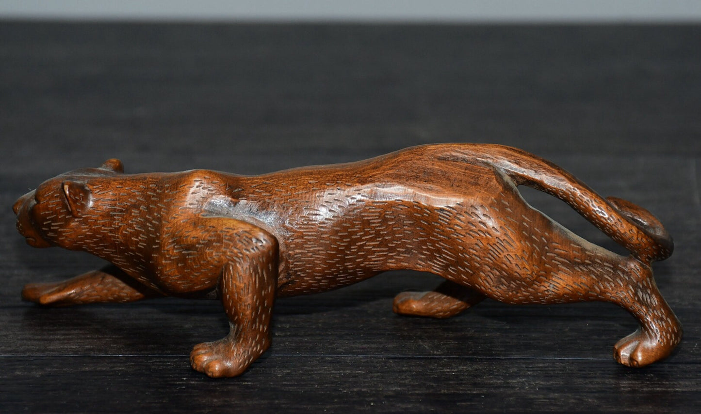 Chinese antique boxwood leopard ornament