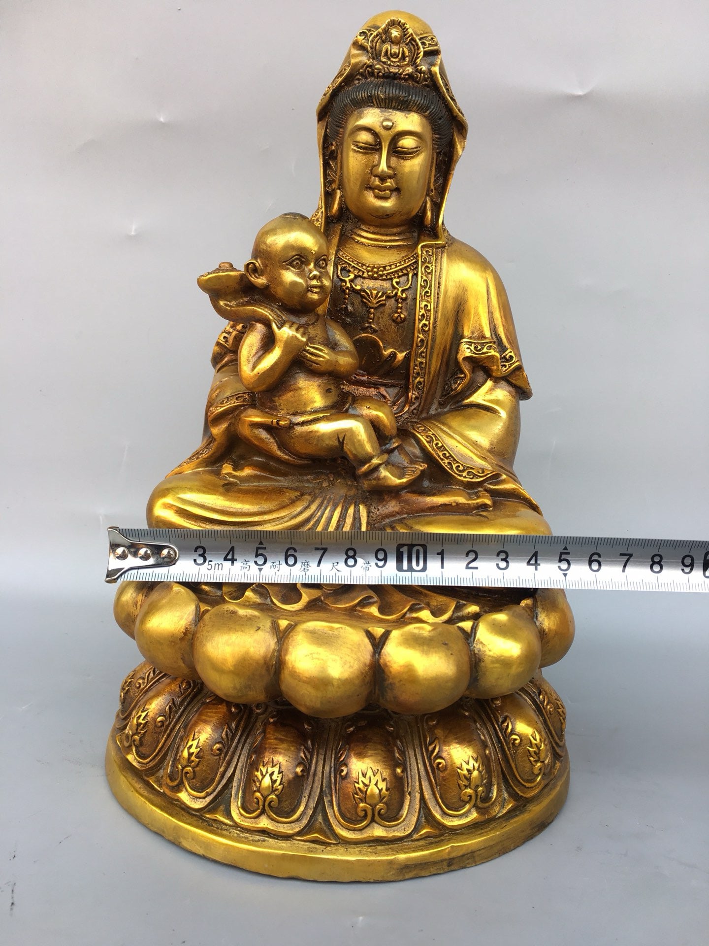 Chinese antique pure copper statue of Guanyin Bodhisattva giving birth