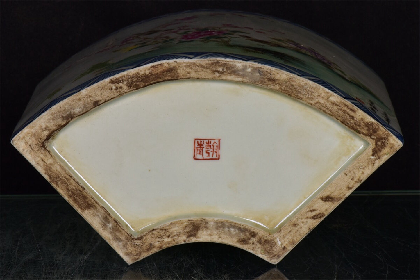 Chinese antique blue painted flower and bird pattern pen holder