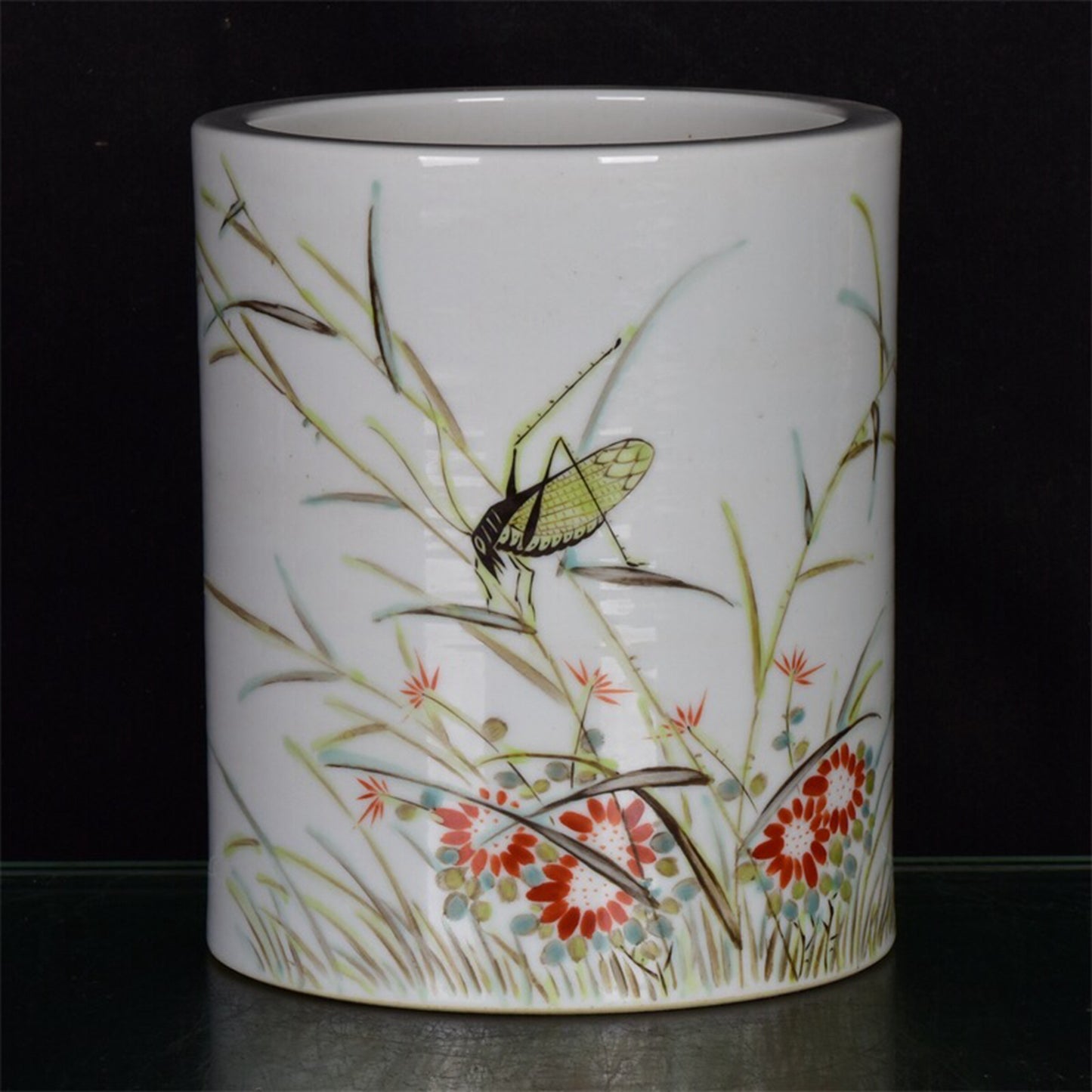Chinese antique Li Mingliang painted flower and bird pattern pen holder