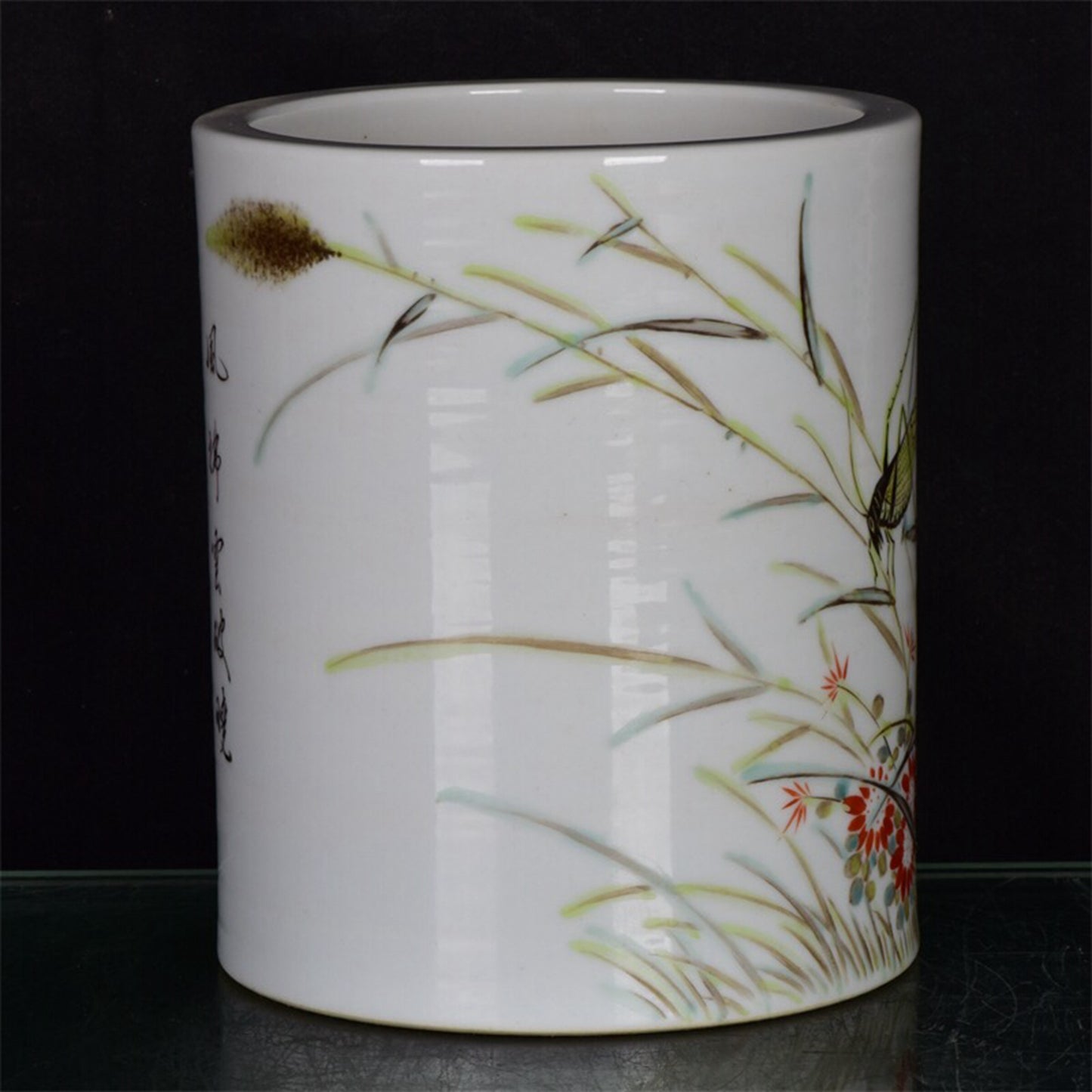 Chinese antique Li Mingliang painted flower and bird pattern pen holder