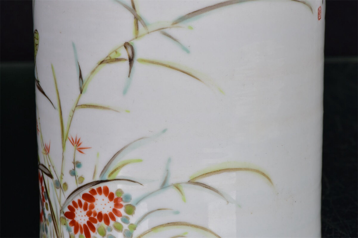 Chinese antique Li Mingliang painted flower and bird pattern pen holder