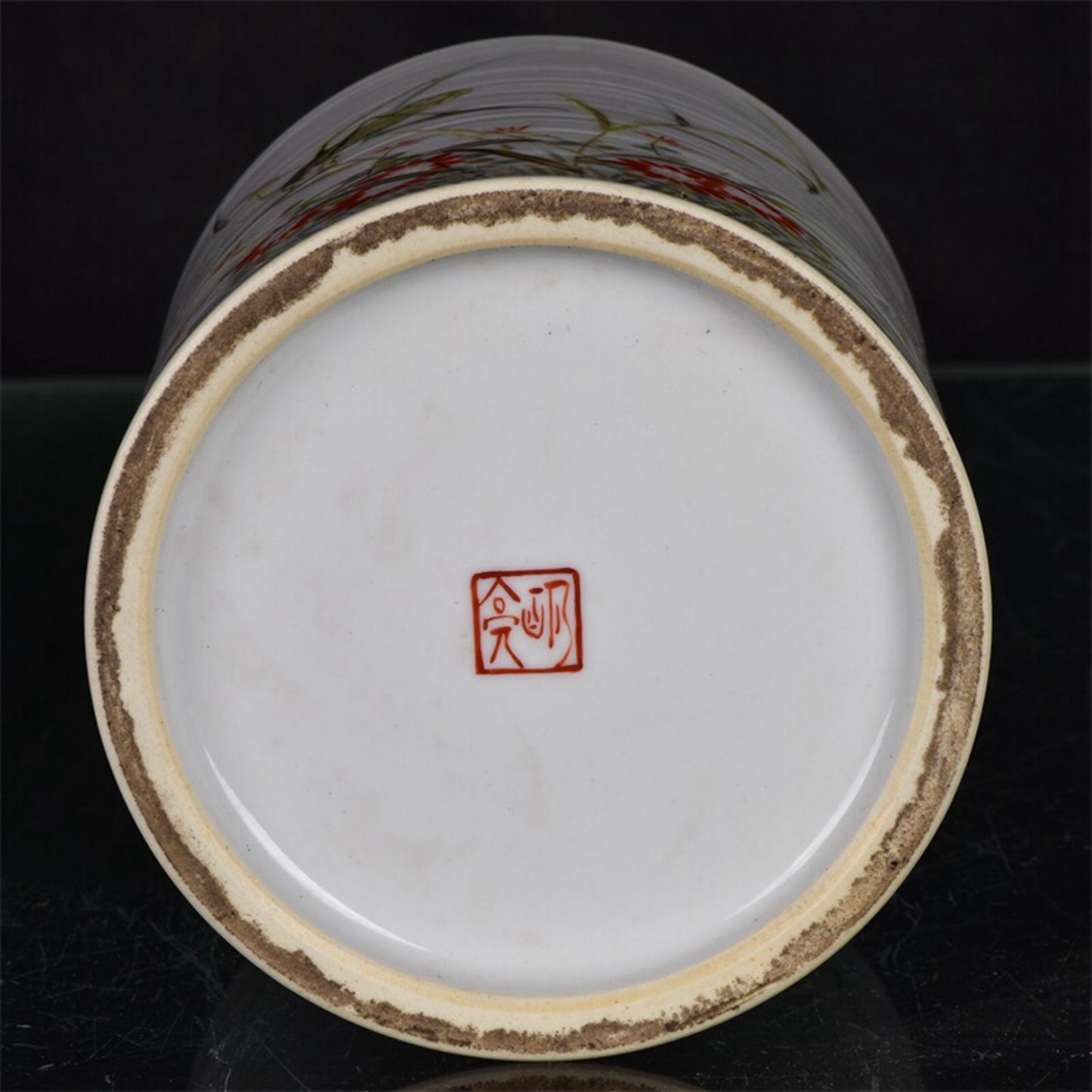 Chinese antique Li Mingliang painted flower and bird pattern pen holder