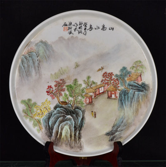 Chinese antique mountain high water long patterned tea tray