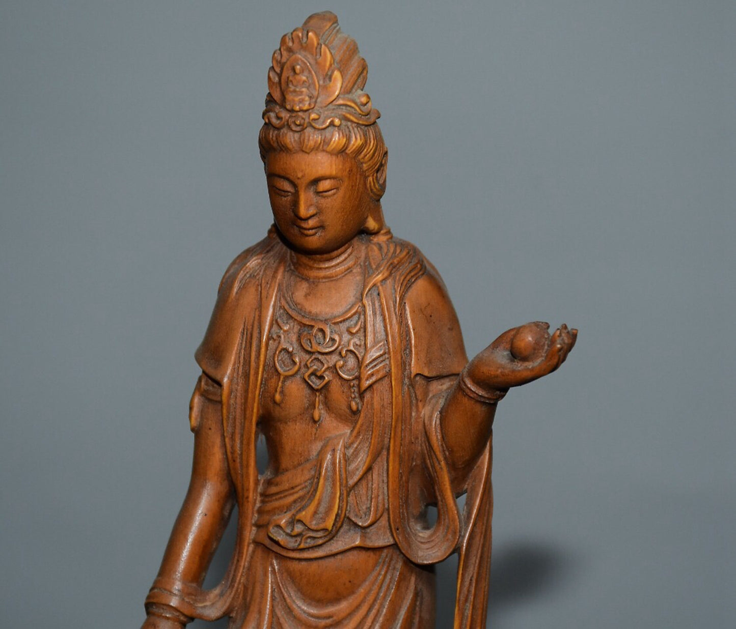 Chinese antique boxwood basket Guanyin ornament