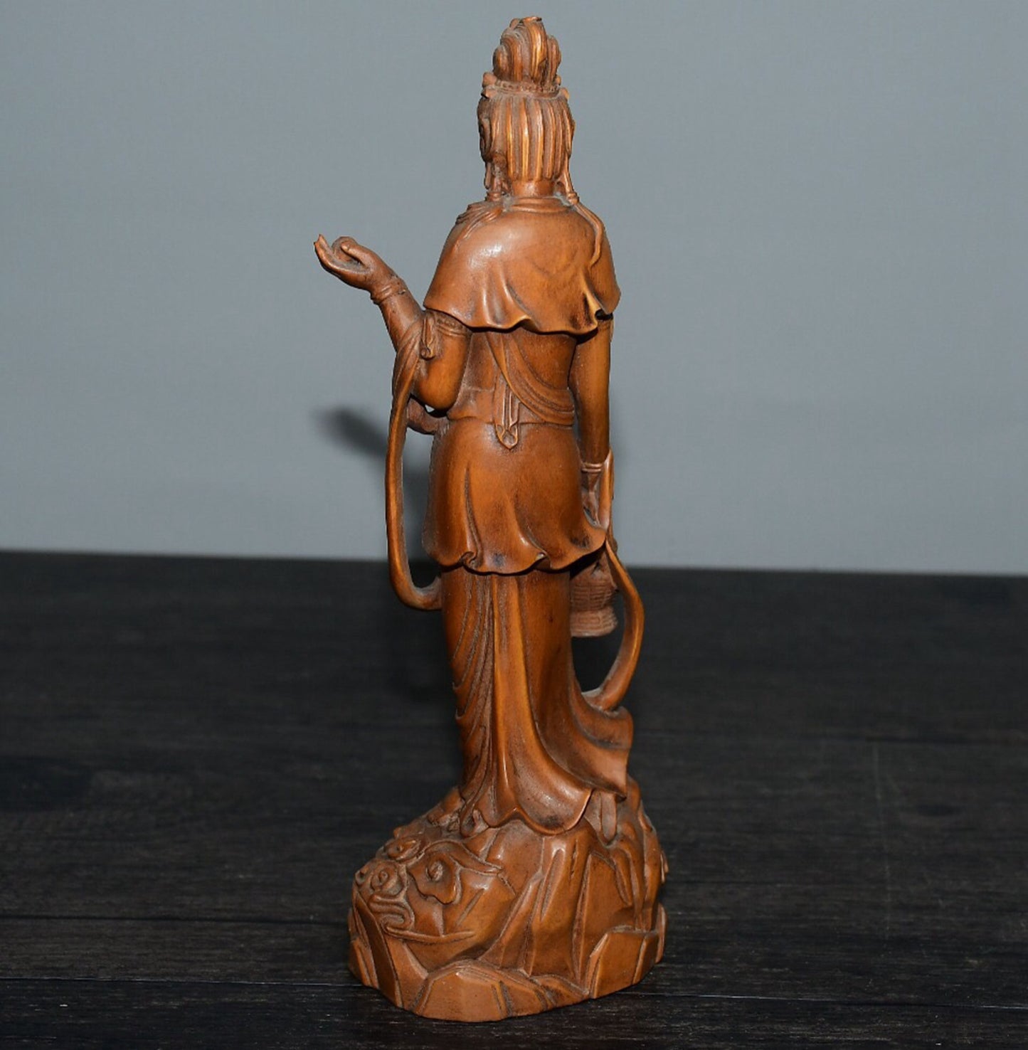 Chinese antique boxwood basket Guanyin ornament
