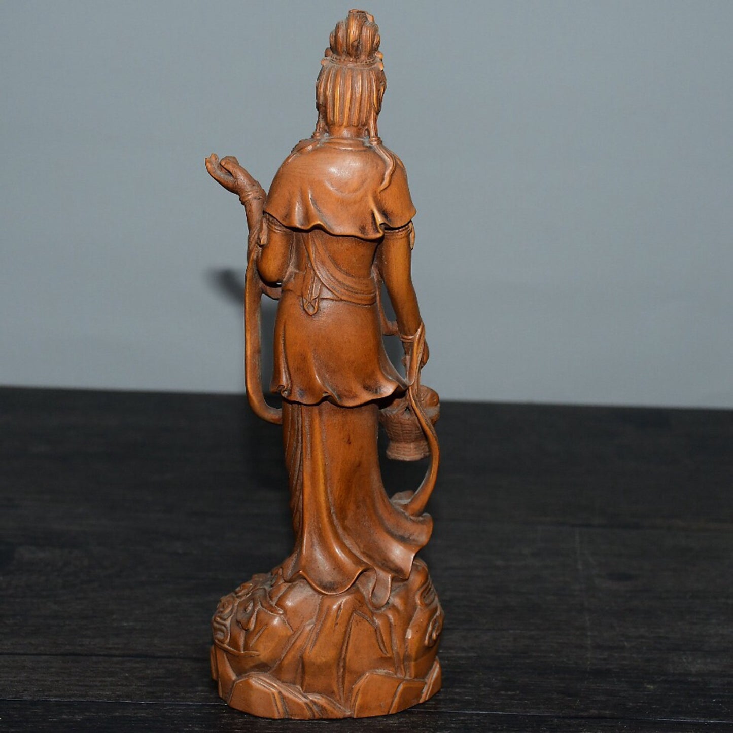 Chinese antique boxwood basket Guanyin ornament