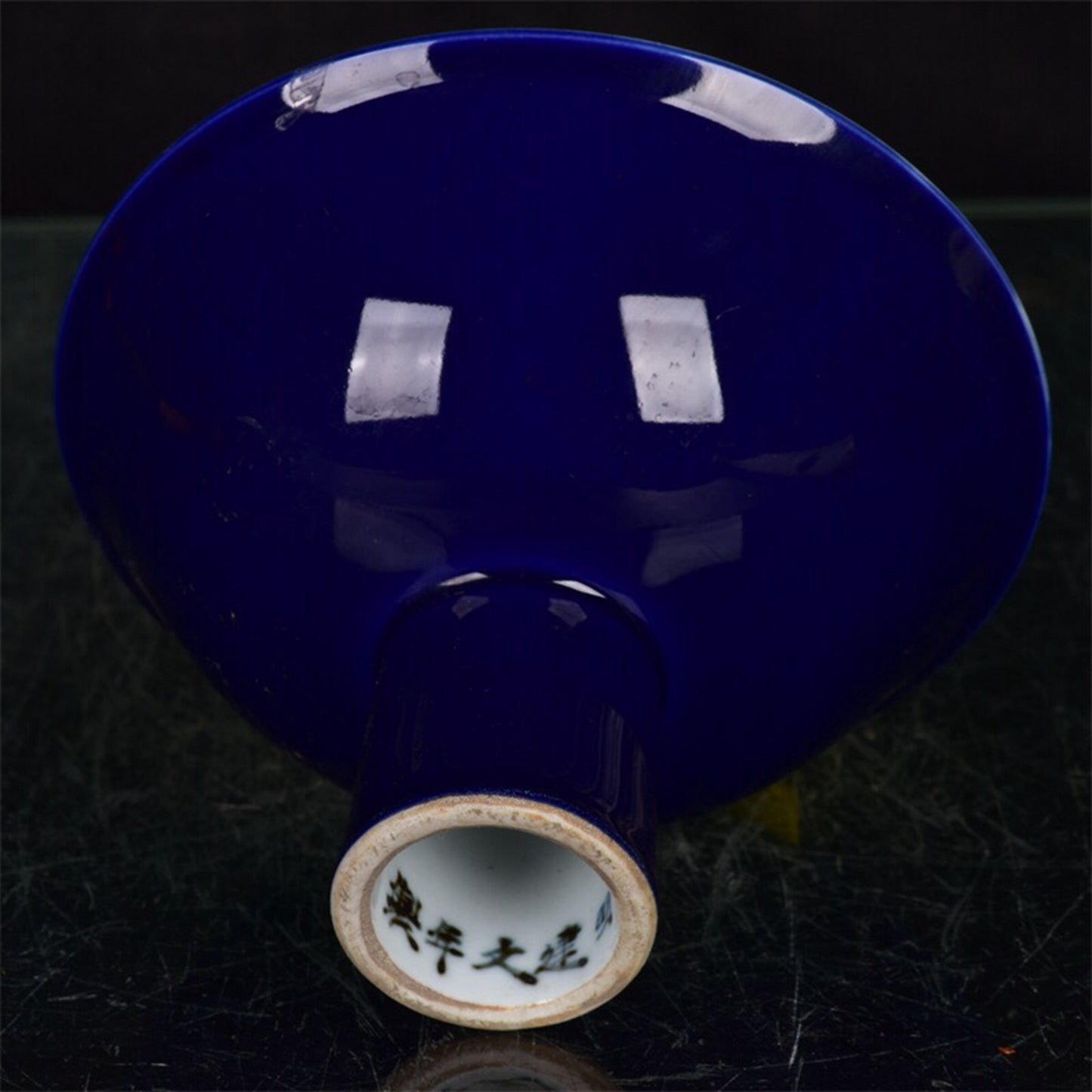 Chinese antique blue and white glazed red dragon patterned high footed bowl