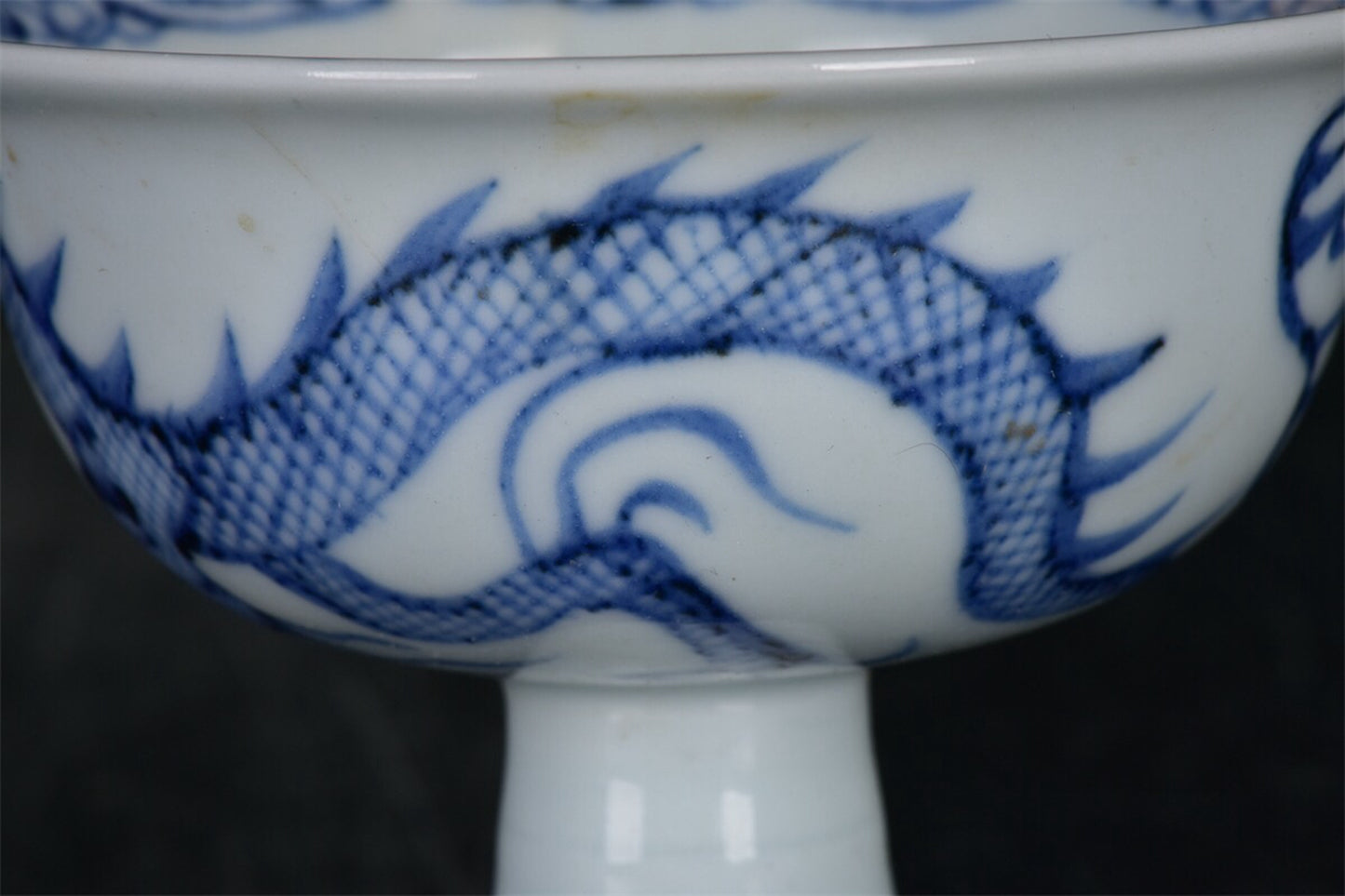 Chinese antique blue and white dragon patterned high footed bowl