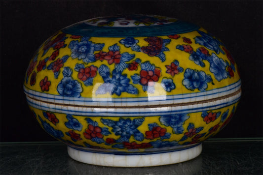 Chinese antique yellow glazed dragon pattern open lid box, powder box, ink box