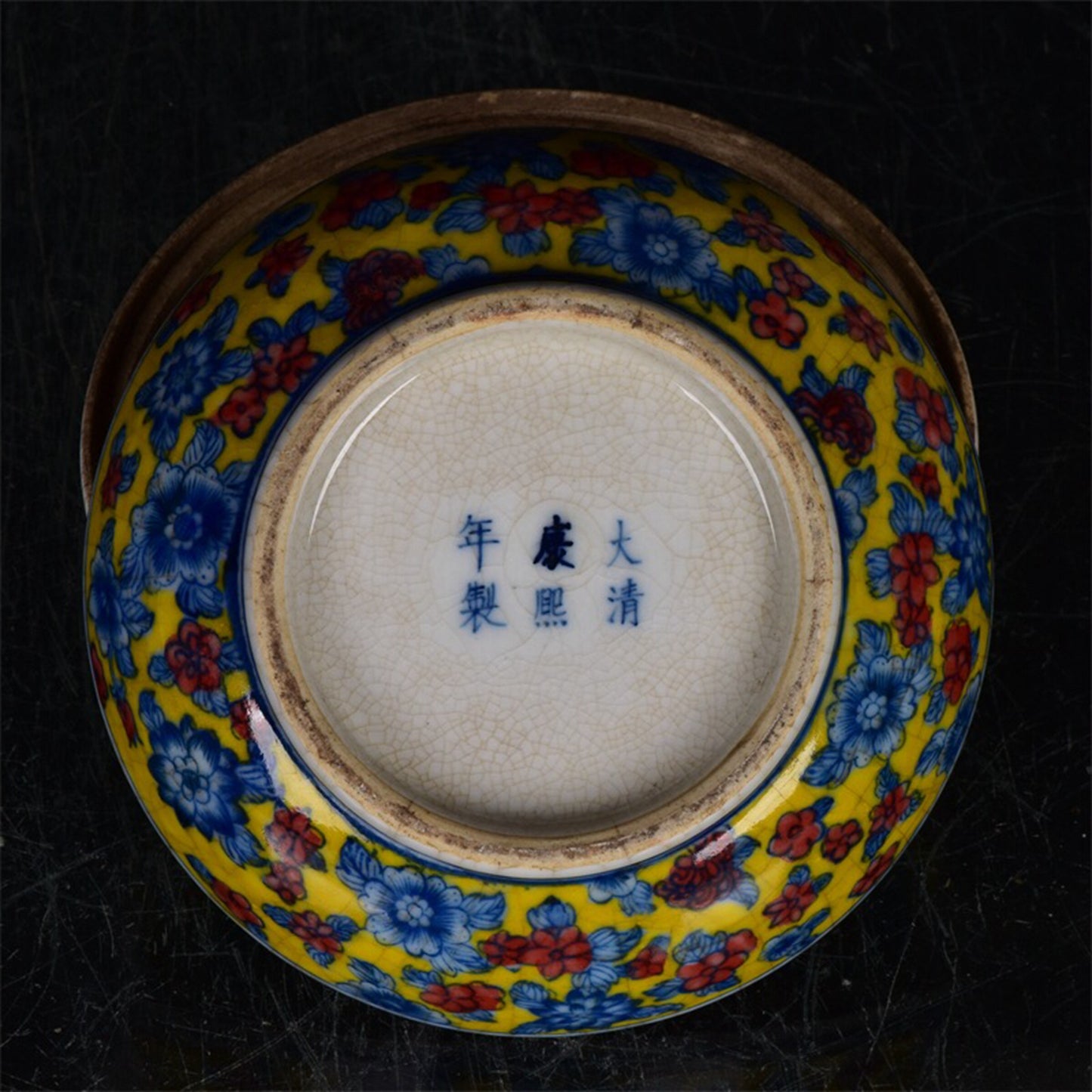 Chinese antique yellow glazed dragon pattern open lid box, powder box, ink box