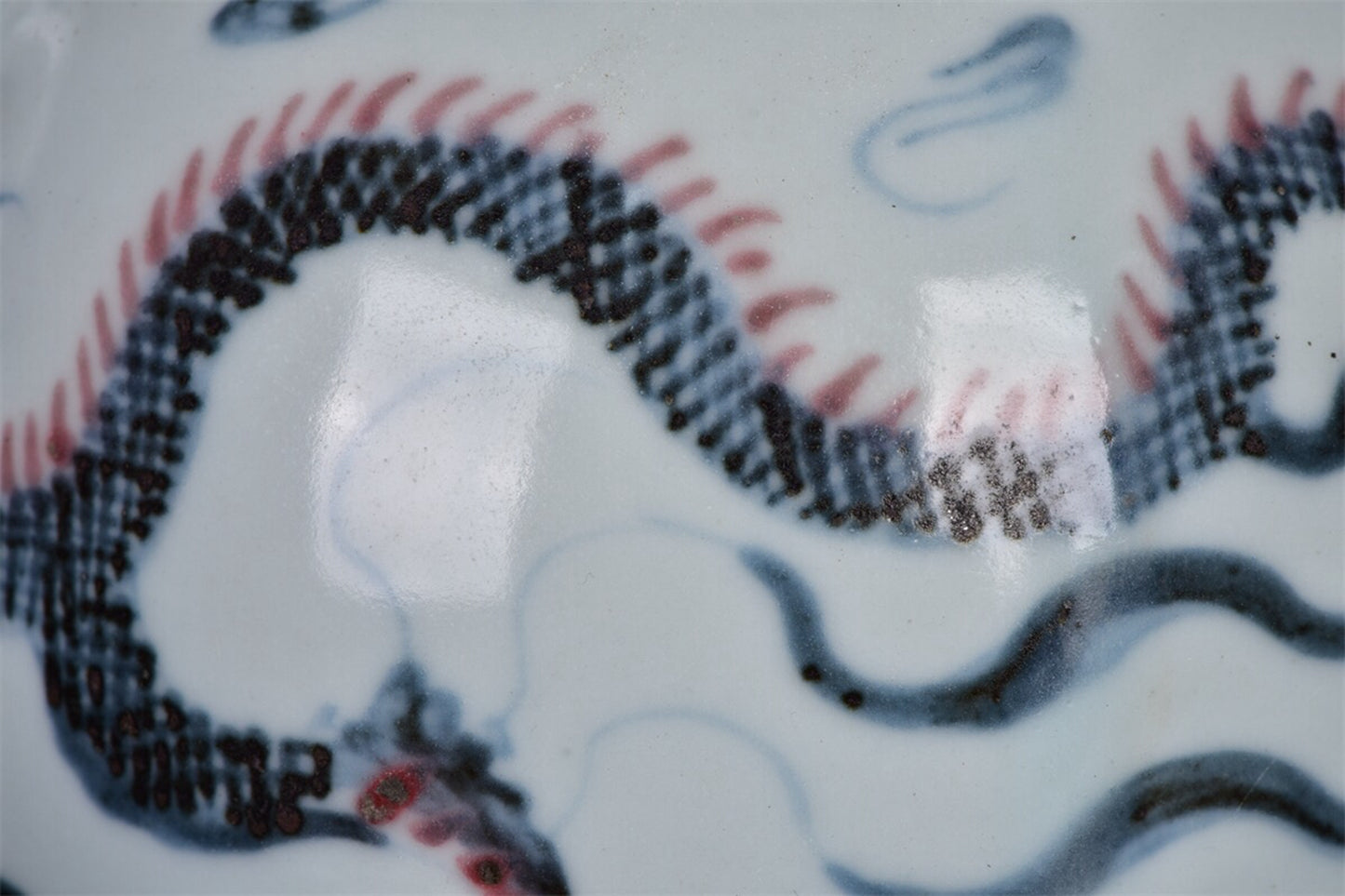 Chinese antique blue and white glazed red dragon patterned teapot