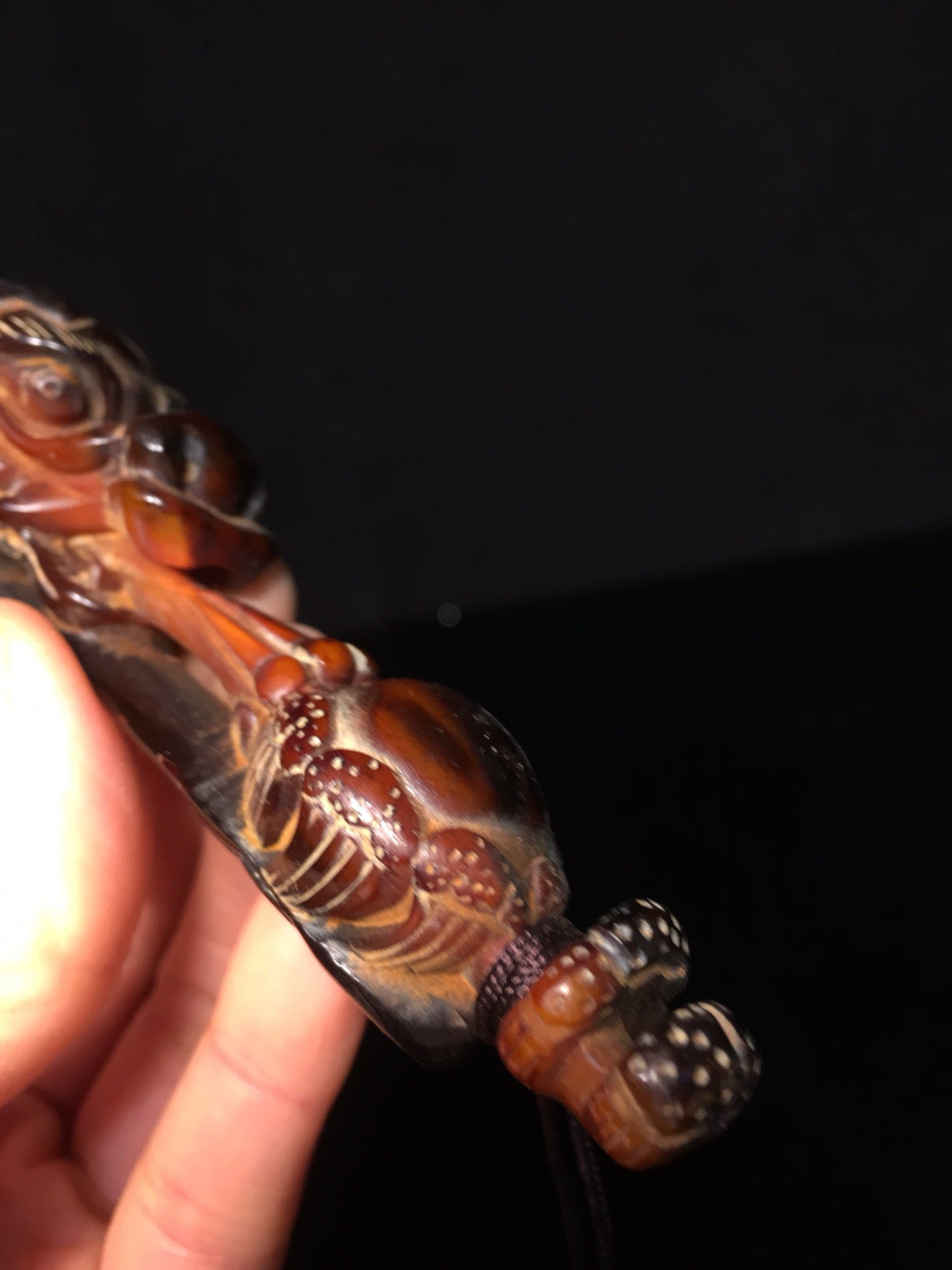 Chinese antique ox horn handmade carved dragon head Ruyi