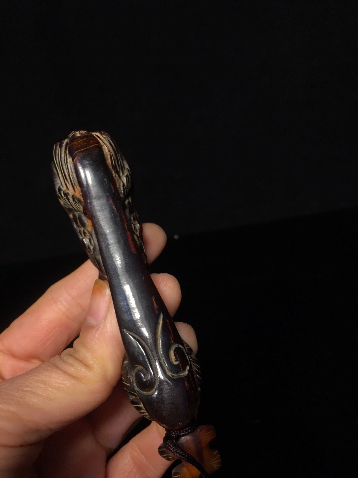 Chinese antique ox horn handmade carved dragon head Ruyi