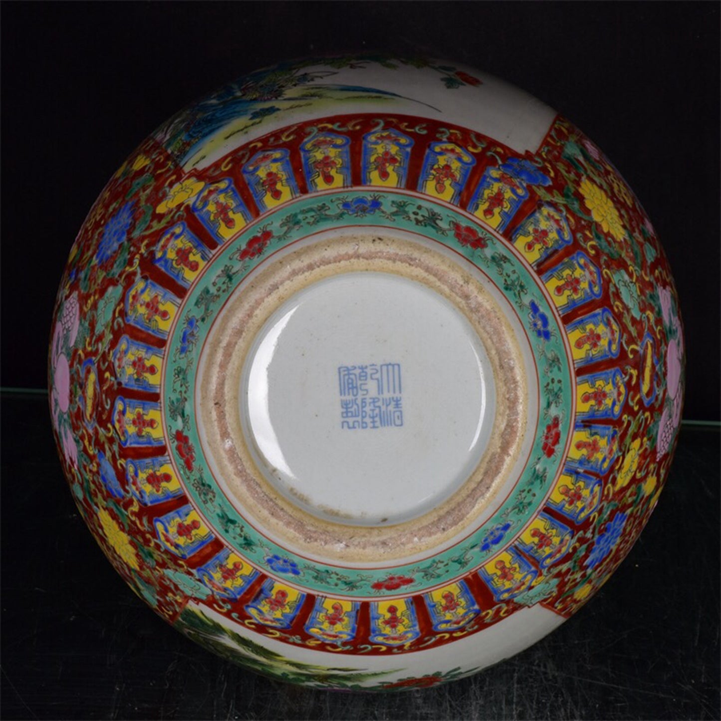 Chinese antique red glazed powder colored window opening flower and bird patterned sky ball bottle
