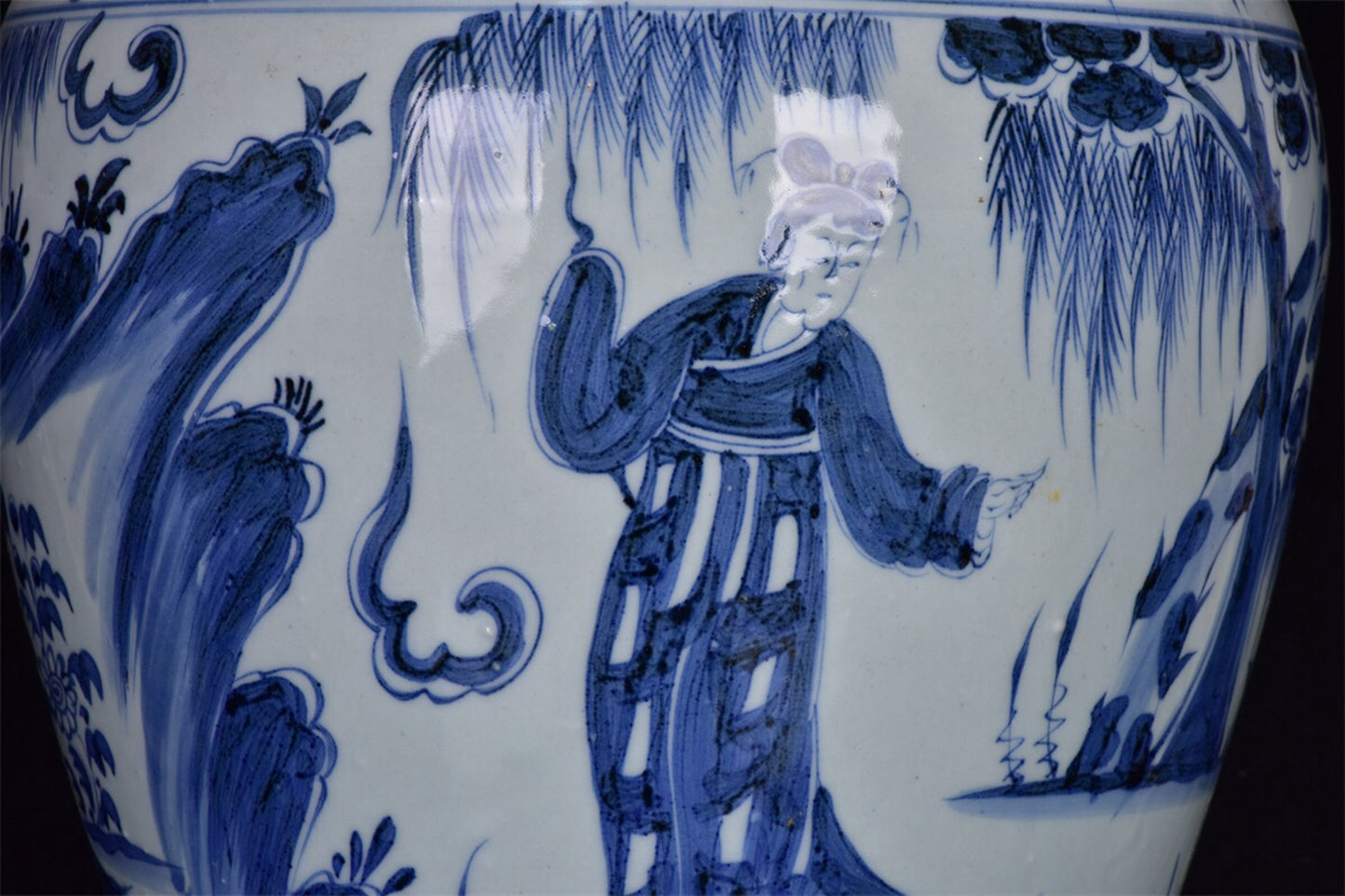 Chinese antique blue and white figure story patterned plum vase