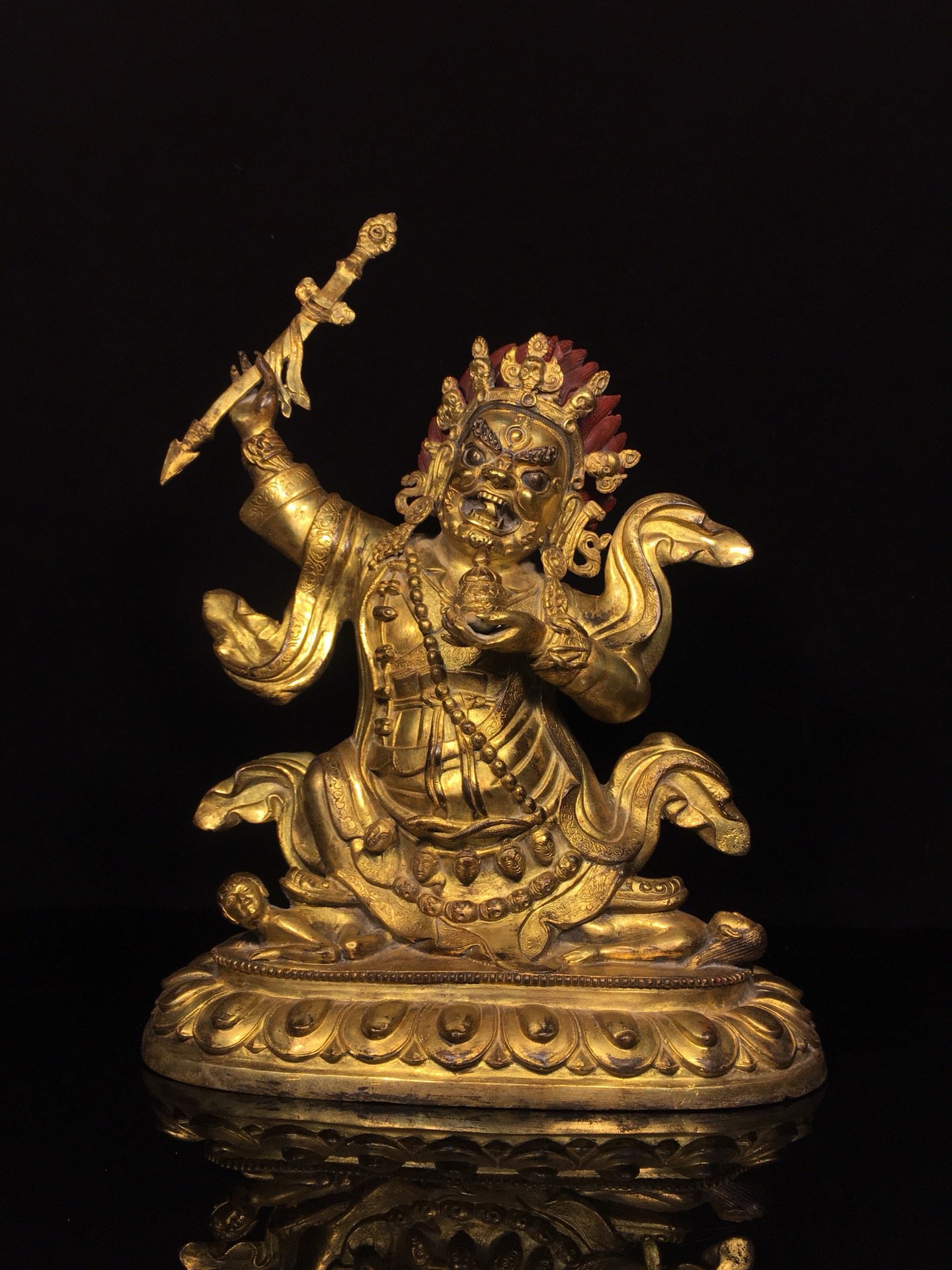 Chinese antique bronze gilded black sky Buddha statue