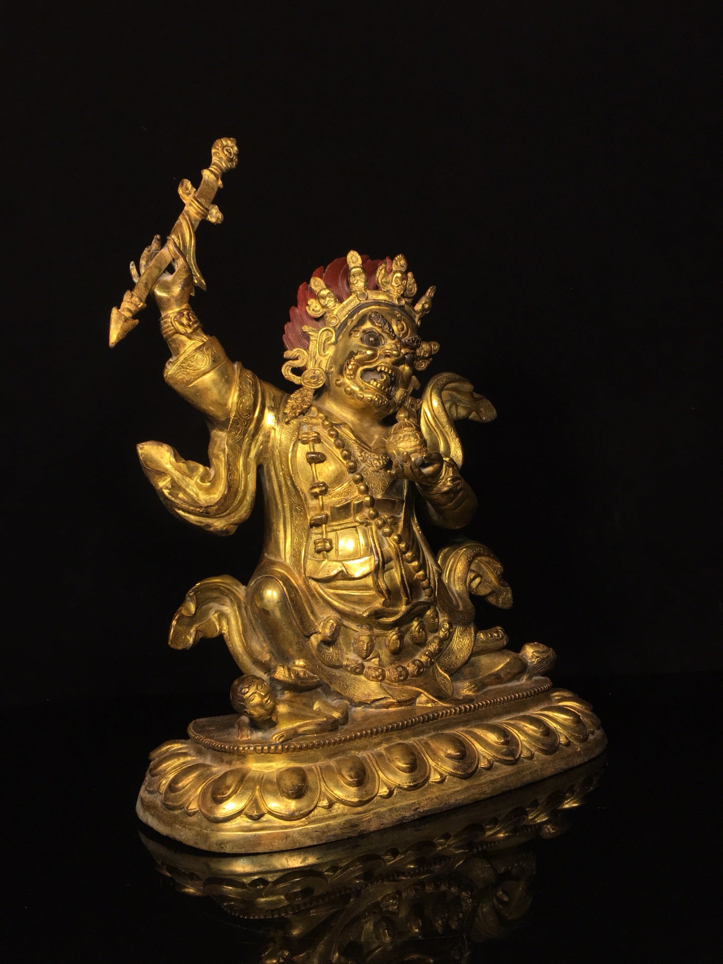 Chinese antique bronze gilded black sky Buddha statue