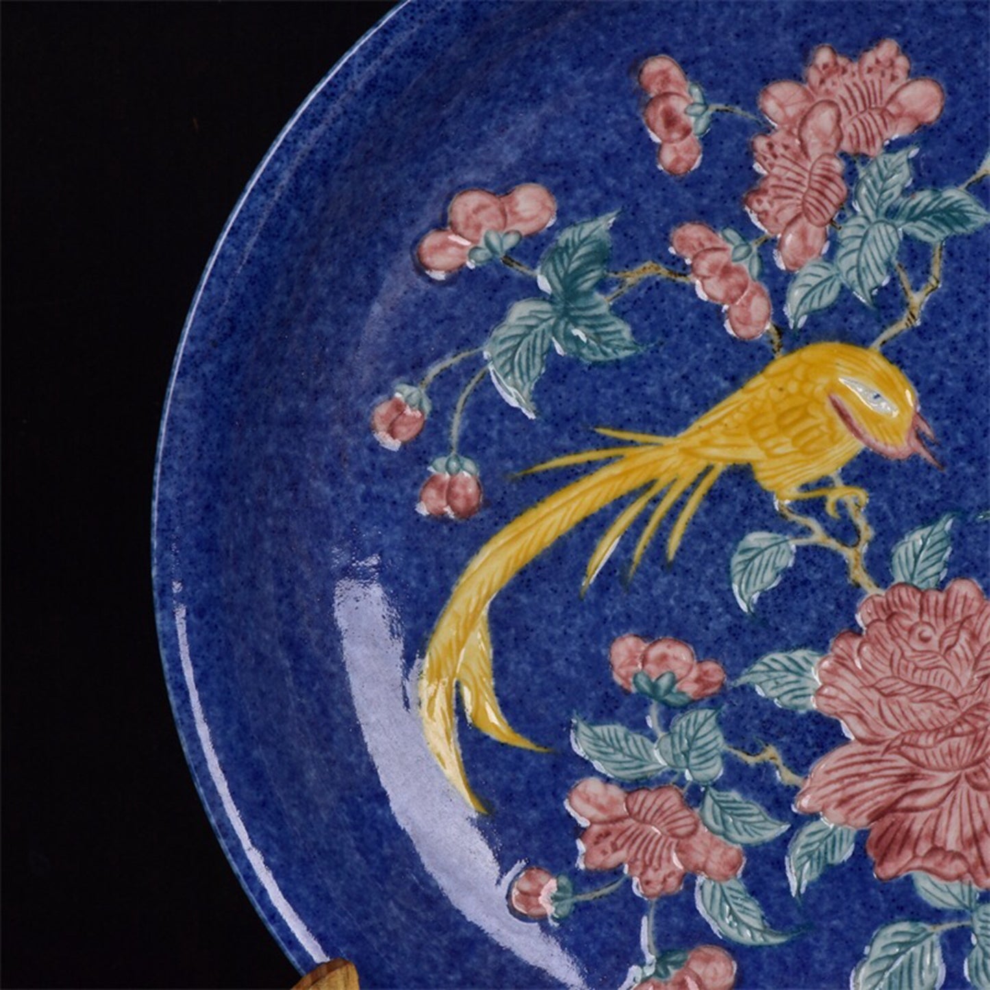 Chinese antique snowflake blue flower bird pattern plate