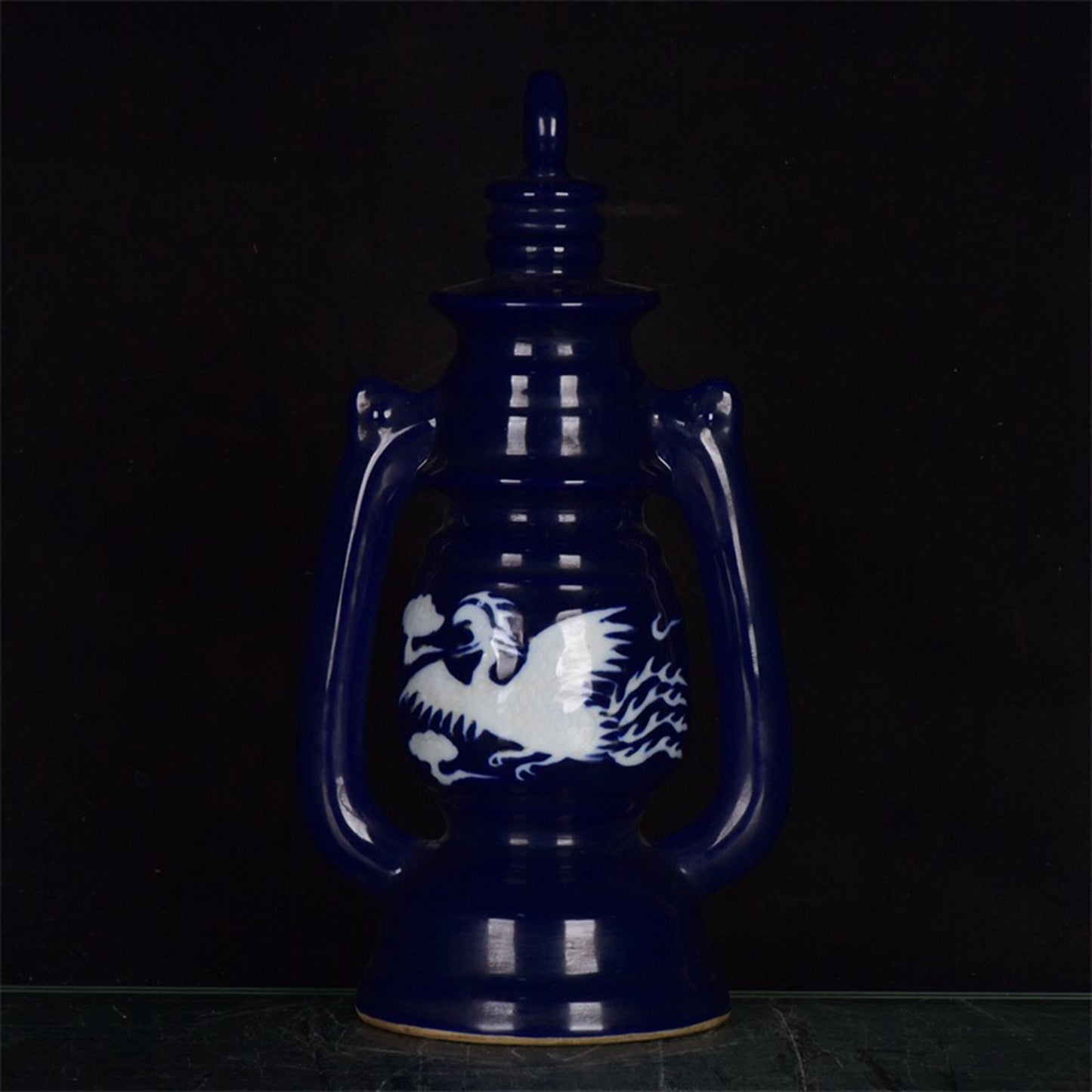 Chinese antique blue and white phoenix patterned horse lantern