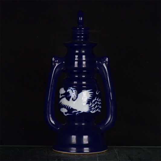 Chinese antique blue and white phoenix patterned horse lantern