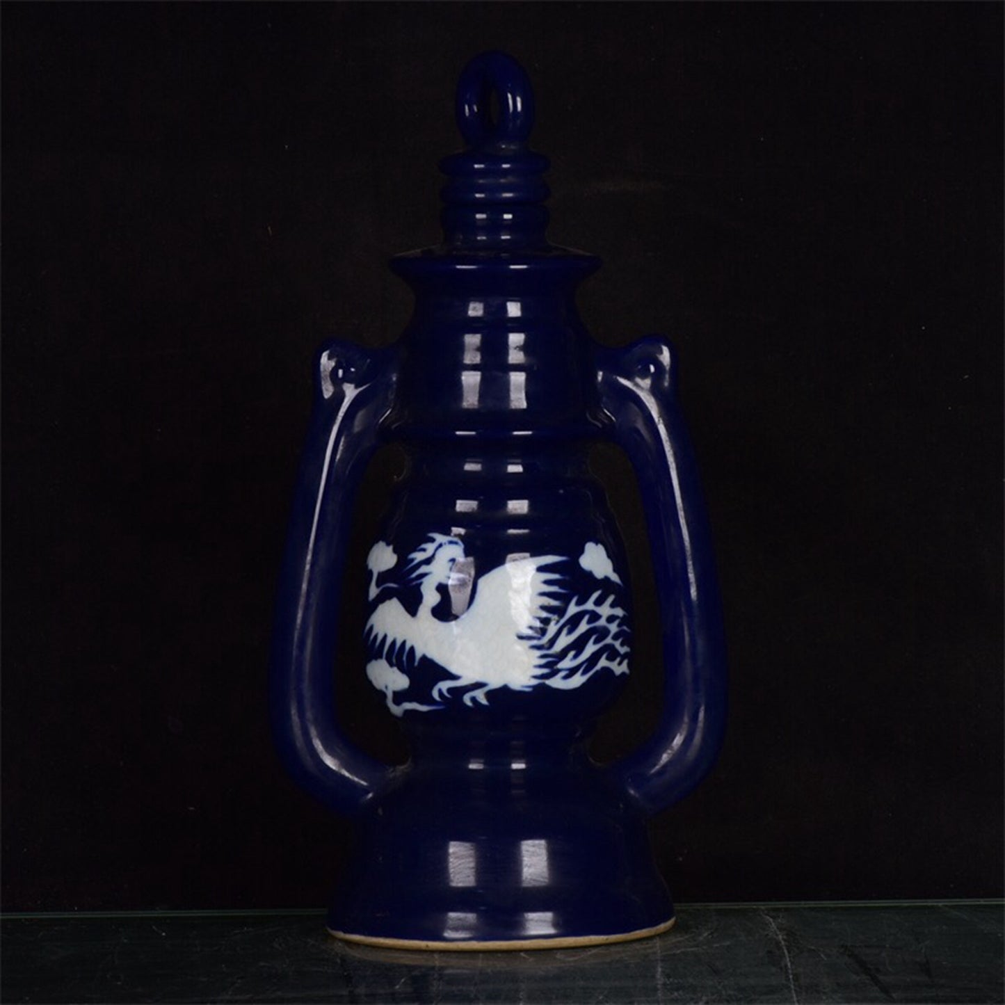 Chinese antique blue and white phoenix patterned horse lantern