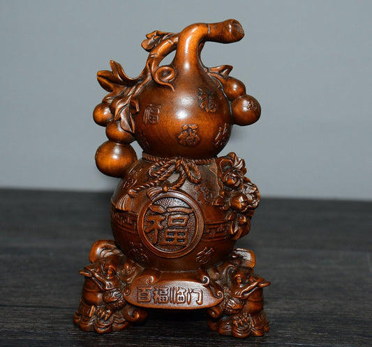 Chinese antique boxwood Baifu Linmen gourd ornament