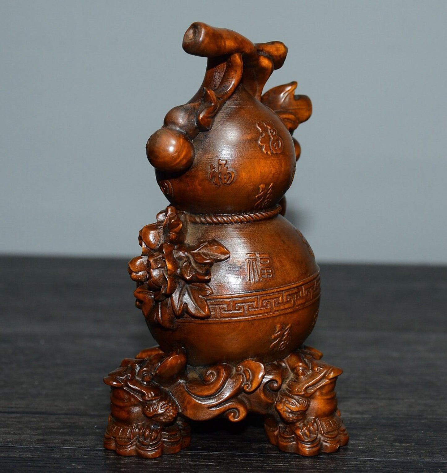 Chinese antique boxwood Baifu Linmen gourd ornament