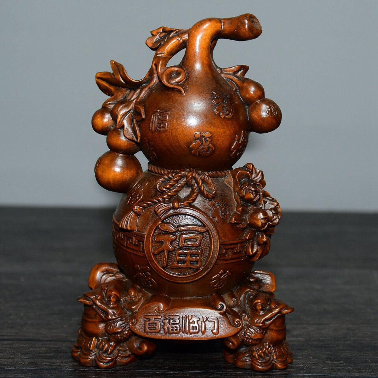 Chinese antique boxwood Baifu Linmen gourd ornament