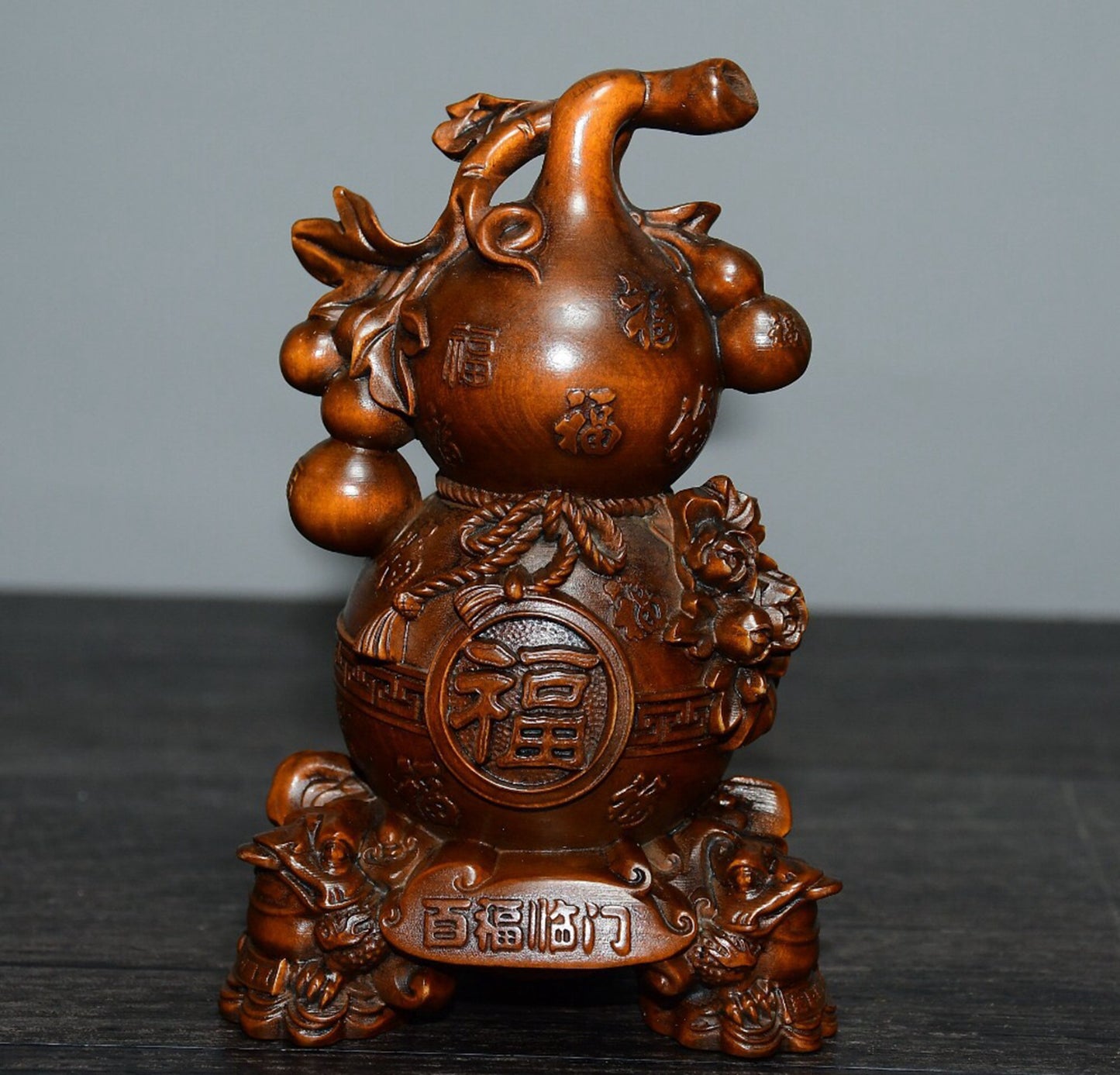 Chinese antique boxwood Baifu Linmen gourd ornament