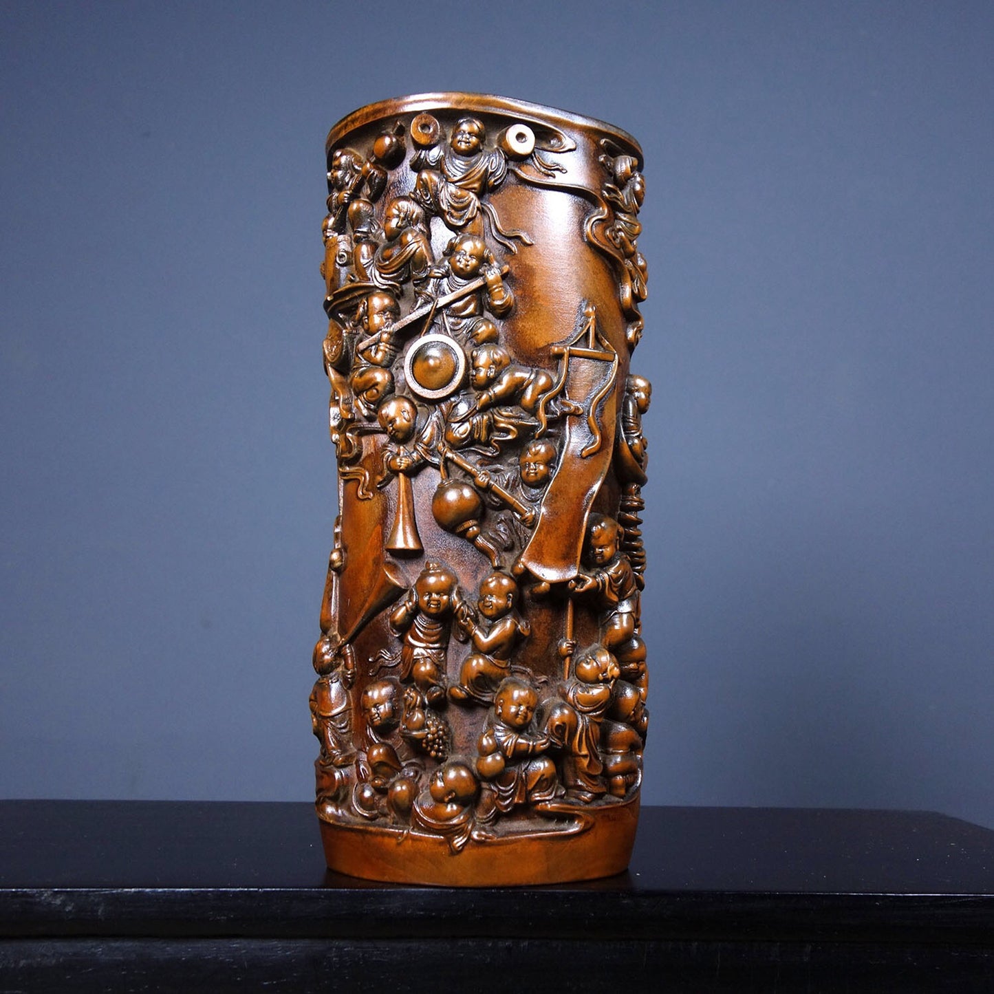 Chinese Antique Huangyangmu Baizi Painting Pen Holder